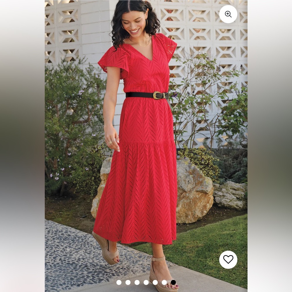 Evereve Red Eyelet Midi Dress